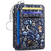 Kelvoris Credit Card Holder Small Wallet Women, Slim RFID, Goth Mushroom | Keychain, Zipper Coin Pocket, Front Pocket Thin Travel Card Case, Minimalist, 6 Card Slots, 1 ID Window, Ladies Gifts Woman