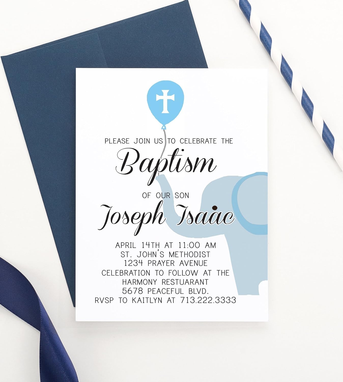 Elephant Baptism Invitation, Elephant Christening