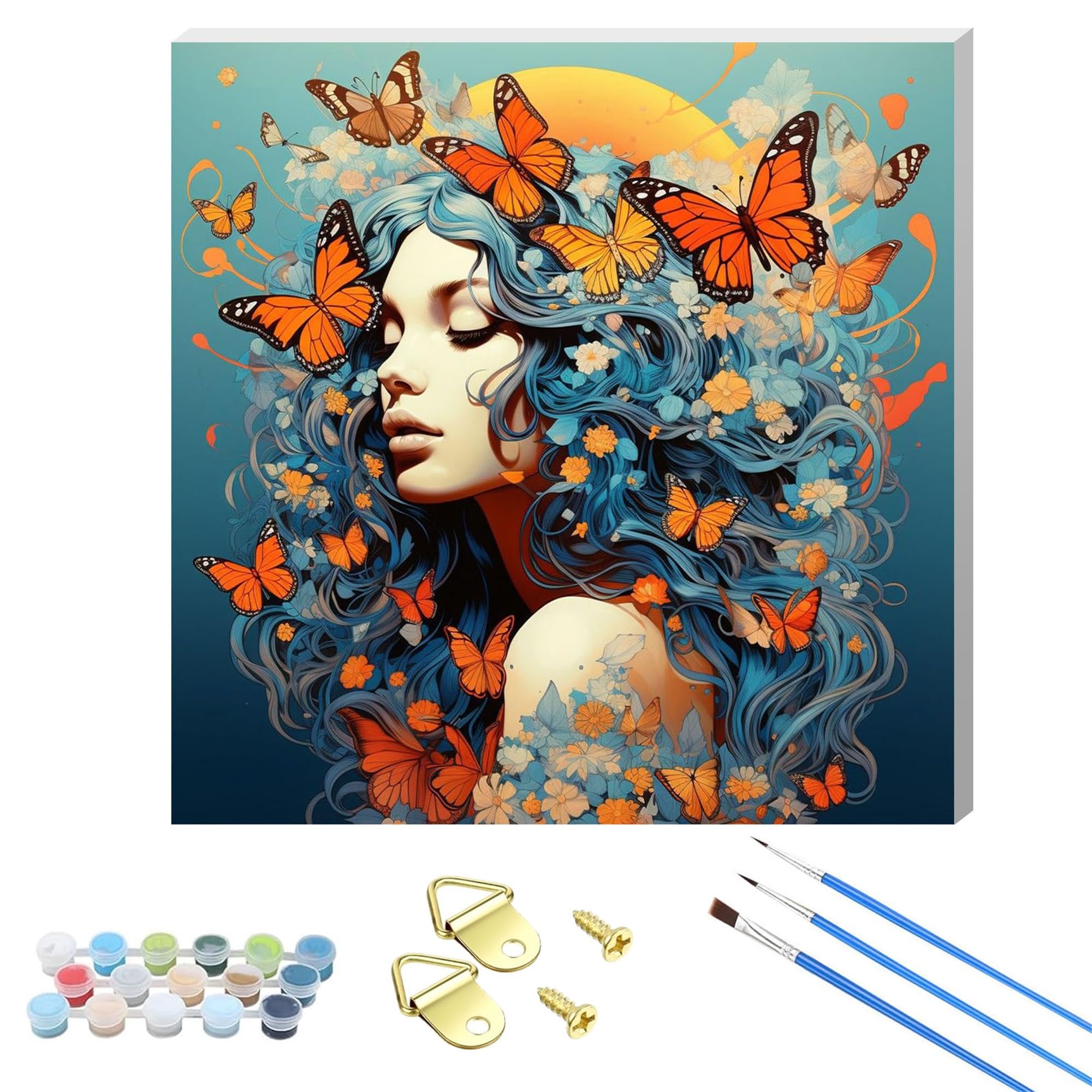 WUJIEJ Adults Paint by Number Kits,Framed Painting by Numbers Kits on Canvas,Color by Numbers Adult Acrylic Watercolor Gifts for Friends Wall Decor (Butterfly Muse)