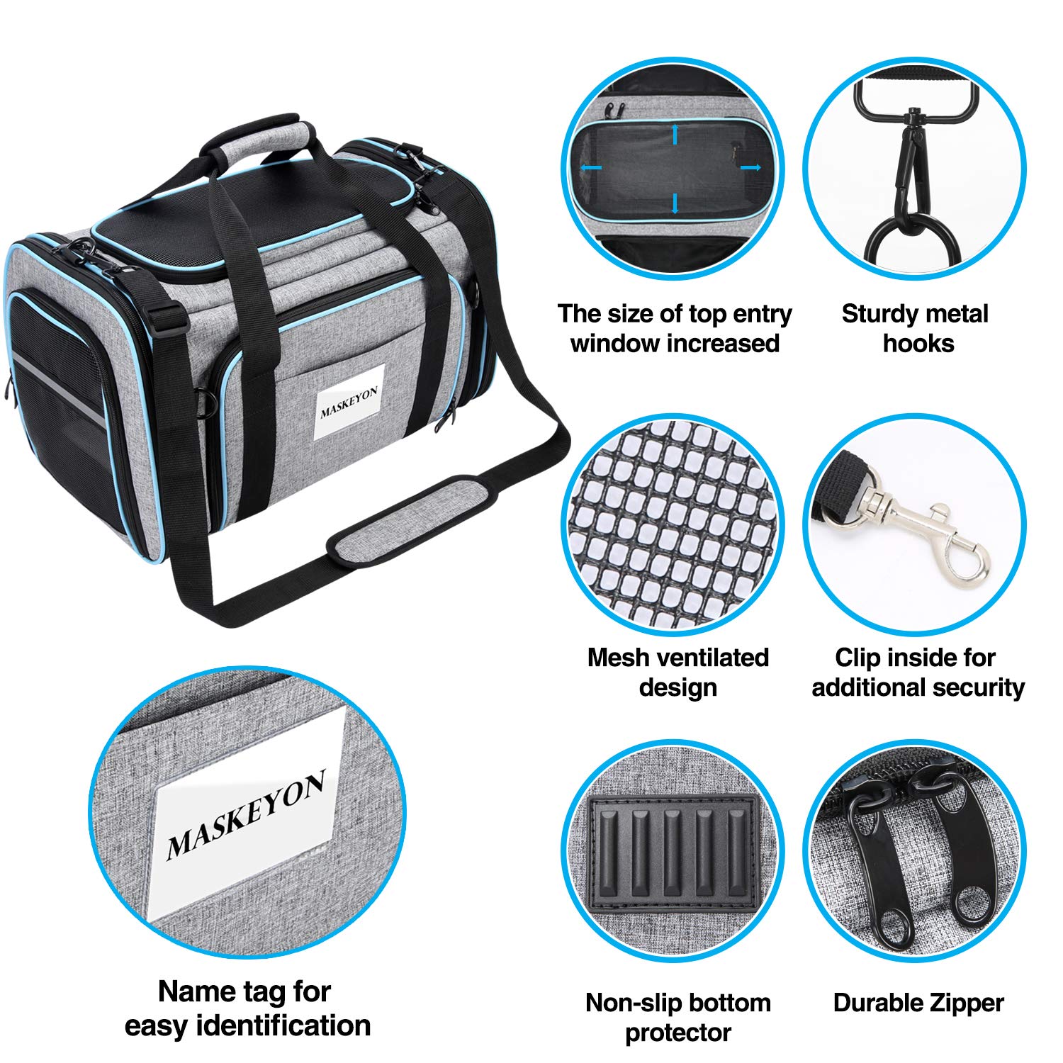 Maskeyon Airline Approved Pet Carrier, Large Soft Sided Pet Travel TSA