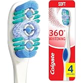 Colgate 360 Adult Whitening Toothbrushes, Soft, 4 Pack | Deep Cleans, Removes Odor Causing Bacteria, Spiral Bristles, Polishing Cups Remove Surface Stains, Cheek and Tongue Cleaner
