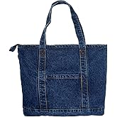 YunZh Denim Tote Bag Casual Style Lightweight Classic Retro Travel Shopper Shoulder Handbag