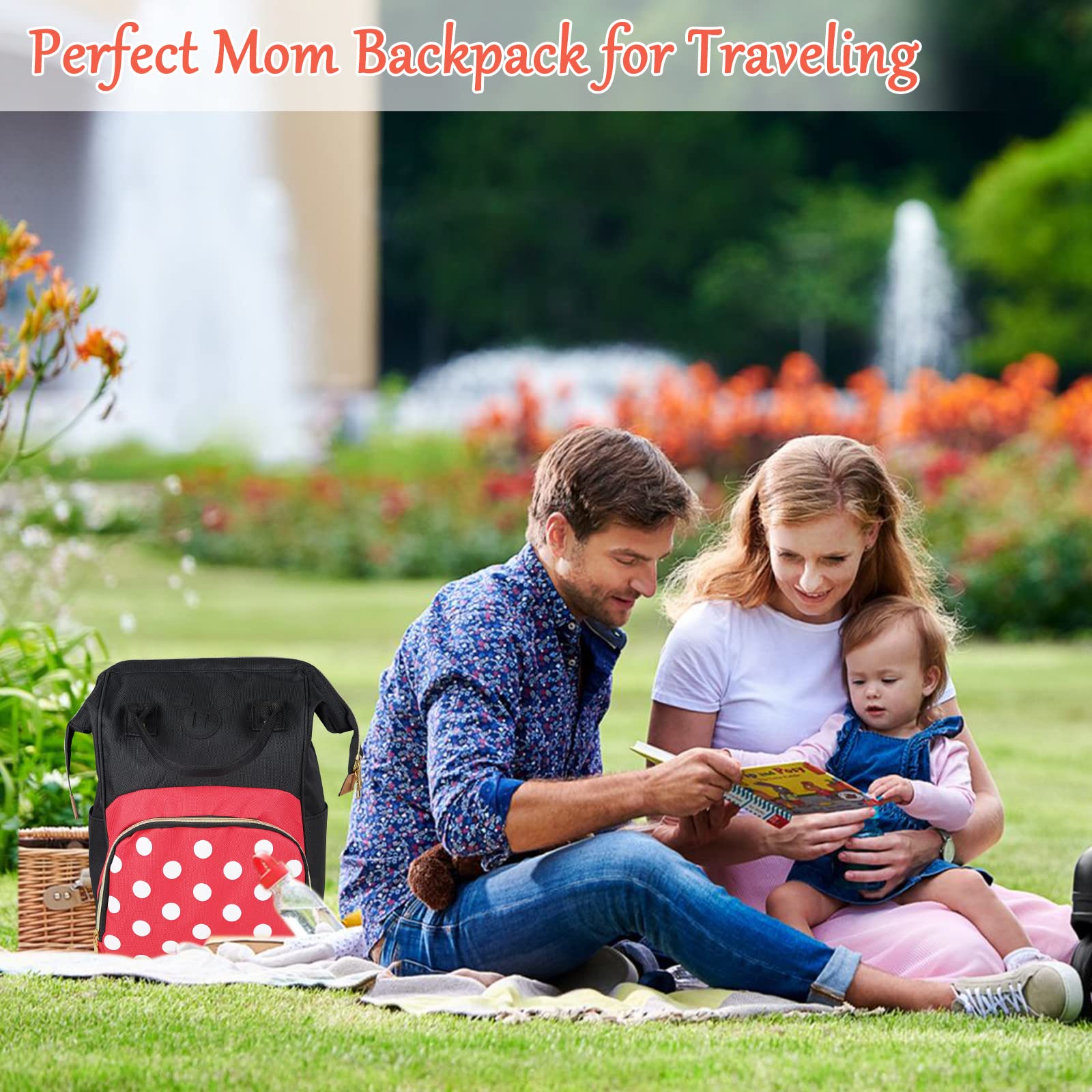 Baby Diaper Bag Backpack, Large Capacity Waterproof Multi-Function Fashion Polka Dots Travel Bag Pack, Nursing Bag(A)