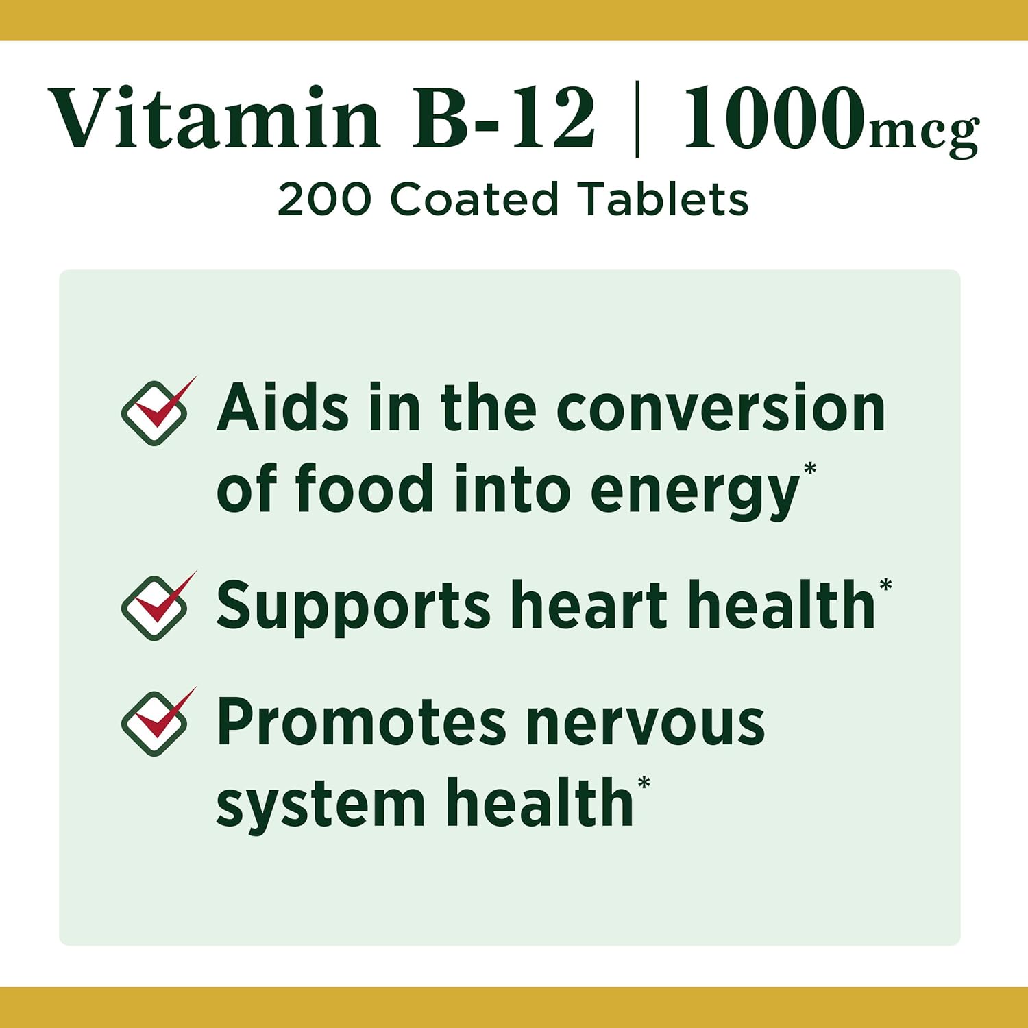 Vitamin B12 by Nature's Bounty, Vitamin Supplement, Supports Energy Metabolism and Nervous System Health, 1000mcg, 200 Tablets: Health & Personal Care
