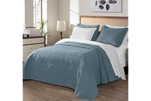 Chezmoi Collection Kingston 3-Piece Oversized Bedspread Coverlet Set (King, Blue)