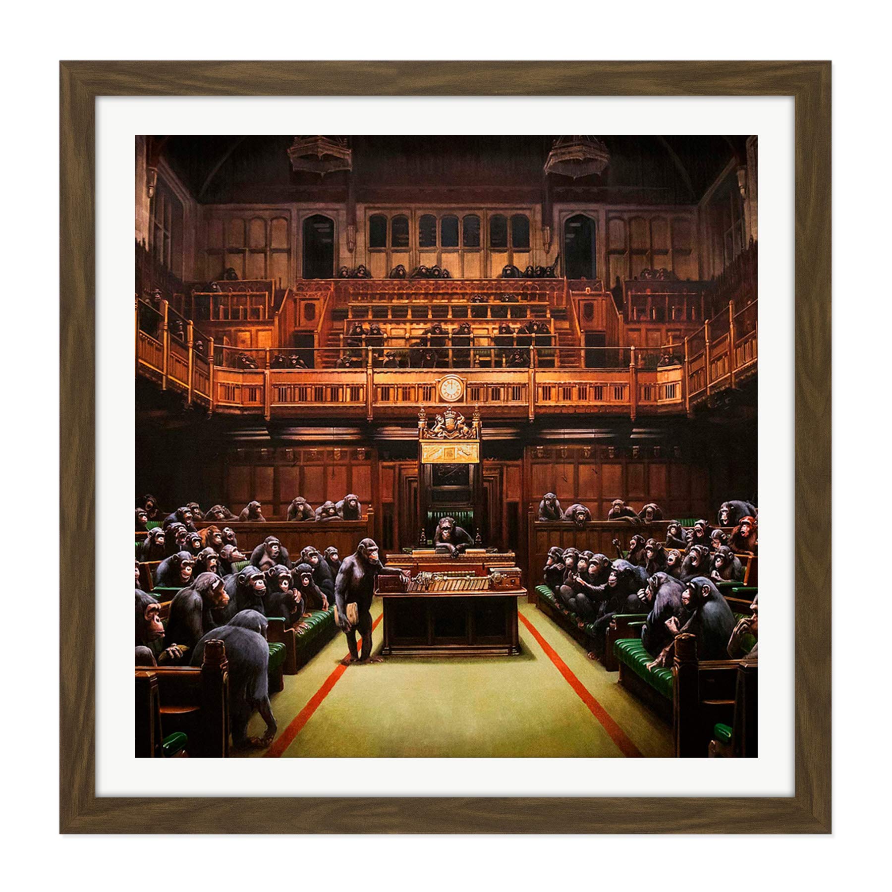 Artery8 Banksy Devolved Parliament Graffiti Brexit Painting Square Wooden Framed Wall Art Print Picture 16X16 Inch