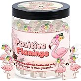 Positive Flamingo Jar with 60 Daily Affirmation Cards, Emotional Support Flamingo Decor, Mini Flamingo Figurines, Birthday Gifts for Women and Friends, Inspirational Desk Present for Coworkers