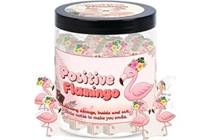 DEARMINE Positive Flamingo Jar with 60 Daily Affirmation Cards, Emotional Support Flamingo Decor, Mini Flamingo Figurines, Birthday Gifts for Women and Friends, Inspirational Desk Present for Coworkers