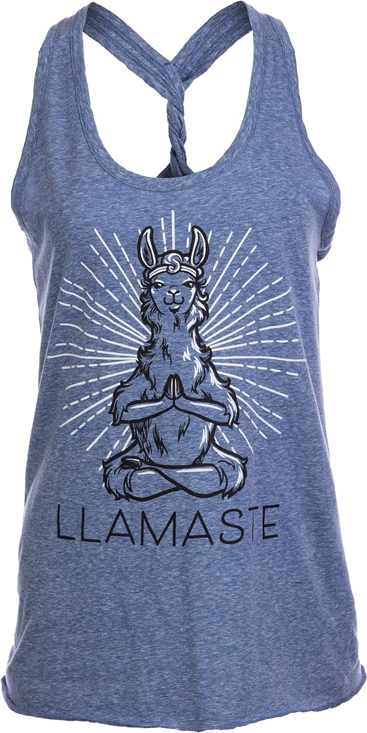 Llamaste | Cute, Funny Yoga Llama Namaste Workout Racerback Tank Top for Women: Clothing
