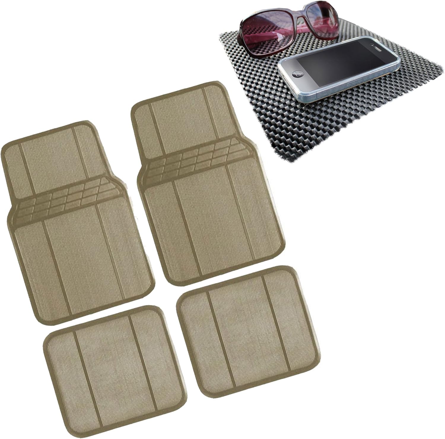FH Group FH-F11303 Protective Rubber All Weather Floor Mats w, Beige Color-Fit Most Car, Truck, SUV, or Van