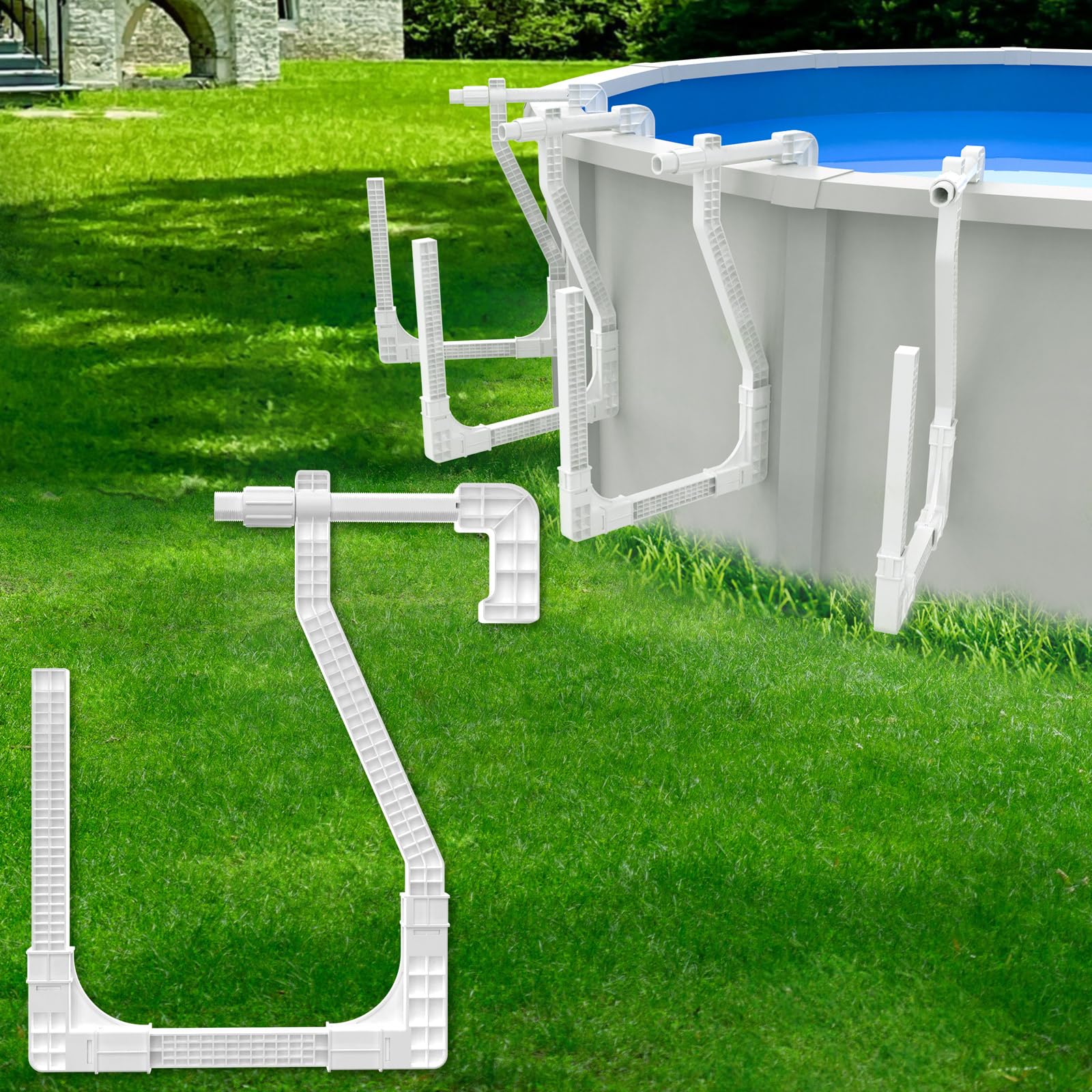 Photo 1 of 4 Pack Solar Cover Holder, Adjustable Solar Saddle Pool Cover Holder U-Shaped Tube Set for Above-Ground Swimming Pools and Frame Pools (White)