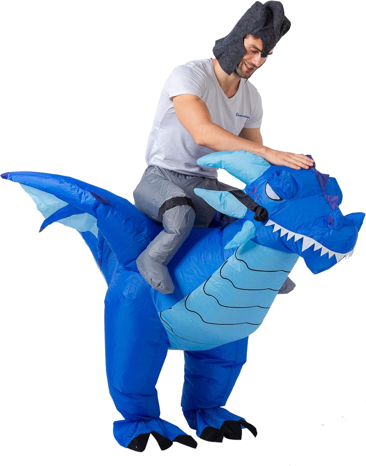 Halloween Inflatable Costume Blow-up Deluxe Riding an Ice Dragon Blue: Clothing