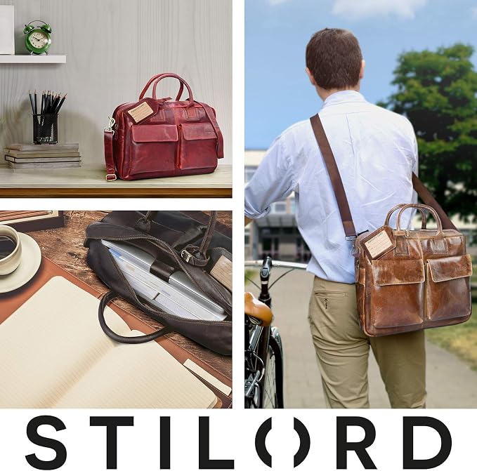 STILORD Carlo Bolso de Piel para portátil de 15.6 Maletín Unisex y diseño  Vintage para Universidad Negocios Profesor Bolsa de Negocios de auténtico  Cuero Brillante Color:Cognac Bandoleras Informática futakuchi-hakata.com
