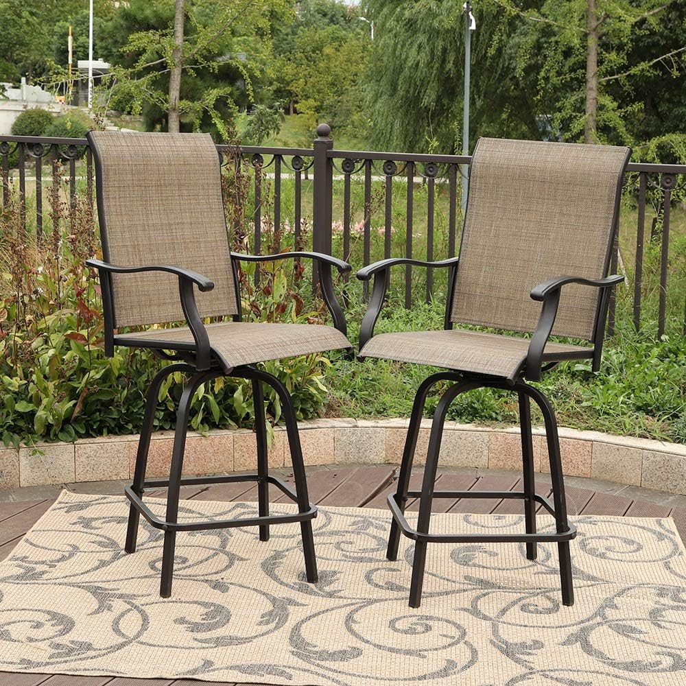 PHI VILLA Swivel Bar Stools All-Weather Patio Furniture, 2 Pack: Garden & Outdoor
