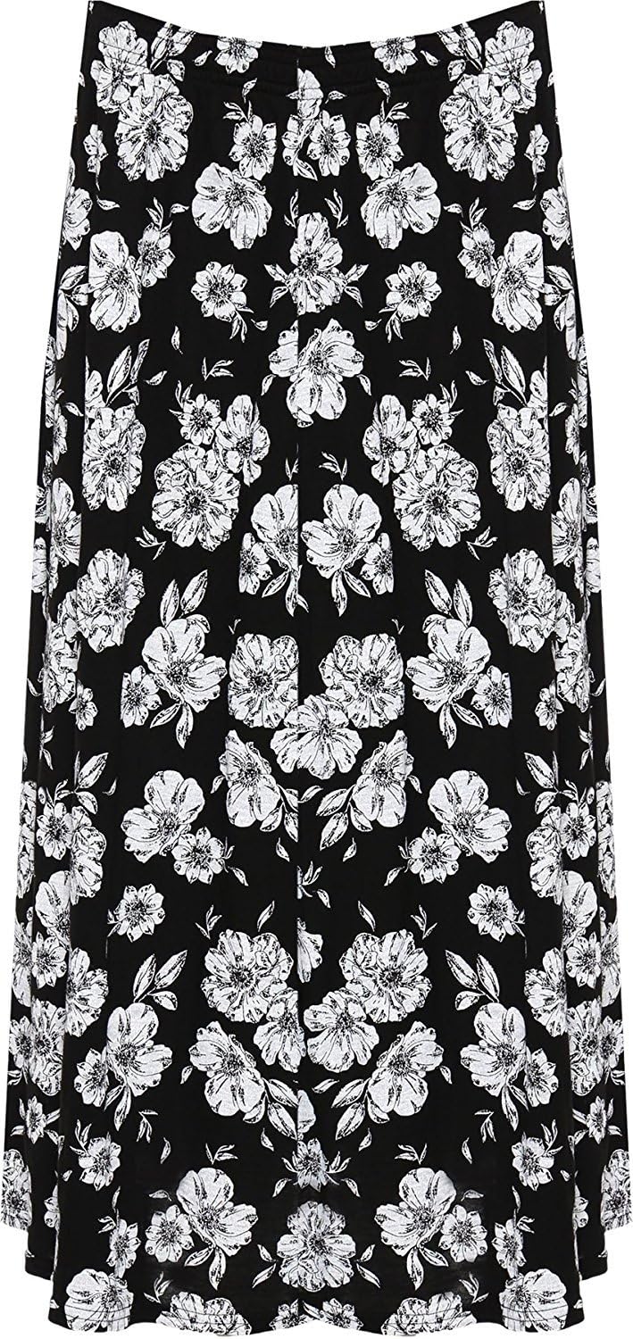 Womens Floral Print Elasticated Waist Plus Size Long Midi Skirt