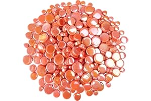 Samjobroad Orange Round Mosaic Tiles for Crafts, 4 Sizes Mixed, 300g/150 Pieces Mosaic Glass Pieces, Iridescent Glass Penny Round Tile for Mosaic Making Supplies, Orange