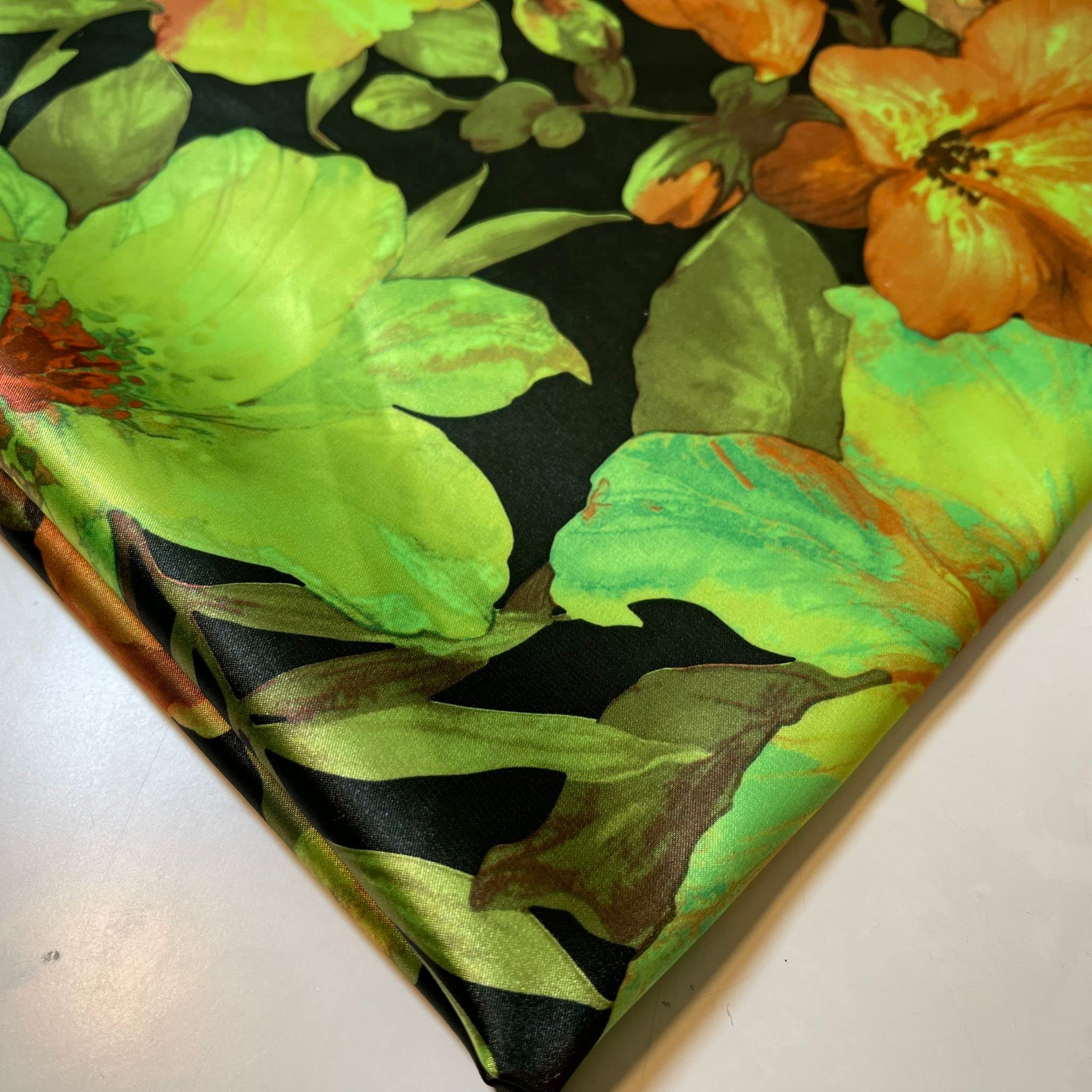 100% Polyester/Poly Silk Silky Satin Fabric, Dressmaking, Wedding, Prom - Dress Craft Fabric Material 58'' - 150 cm Wide Sold As 1 Meter Pre - Cut Lengths (Neon Floral), EPSAT01