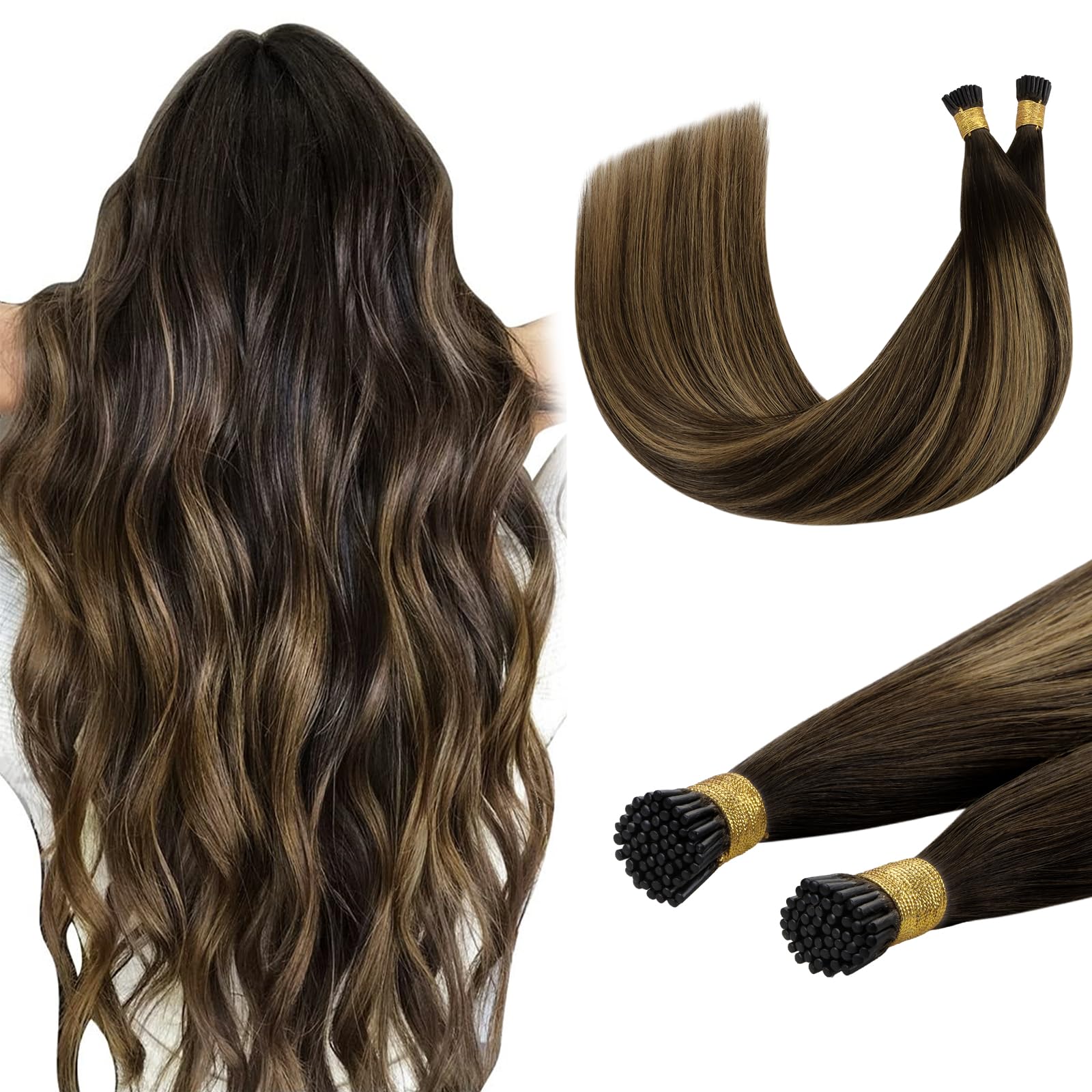 DOORES I Tip Ring Hair Extensions, Dark Brown to Chestnut Brown 20 Inch 50g 50s, Cold Fusion I Tip Hair Extensions Real Human Hair Invisible โ image 1