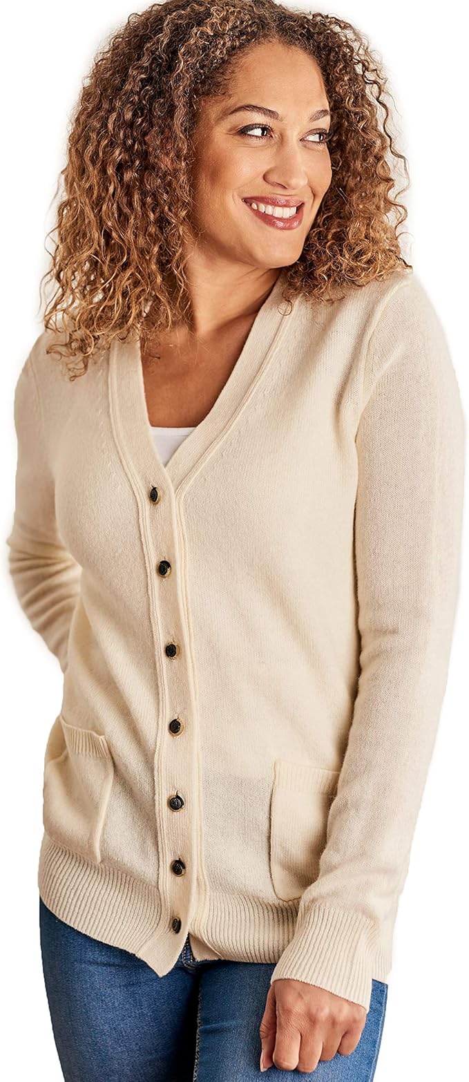 WoolOvers Womens Lambswool V Neck Cardigan Cream, M Amazon.co.uk Clothing