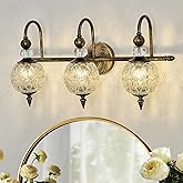 Piepooye Vintage Bathroom Light Fixtures Bronze Vanity Light with Glass Globe LampShade 3 Lights Mid Century G9 Bulb Wall Sco