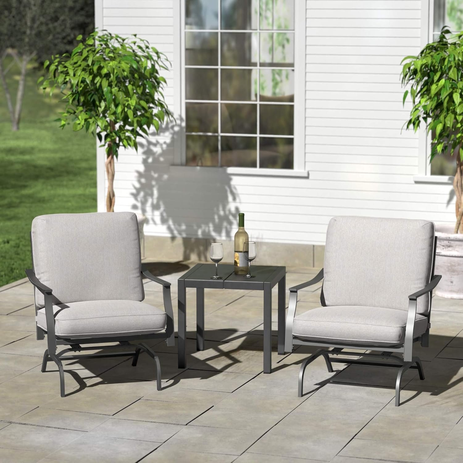  Brand - Ravenna Home Archer Steel-Framed Outdoor Patio Deep-Seat Chairs, Set of 2, 31"W, Gray : Garden & Outdoor