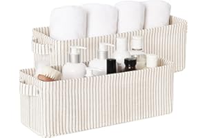 StorageWorks Narrow Storage Bins, Small Basket for Bathroom, Closet and Shelves, Fabric Organizer with Handles, Toilet Paper 