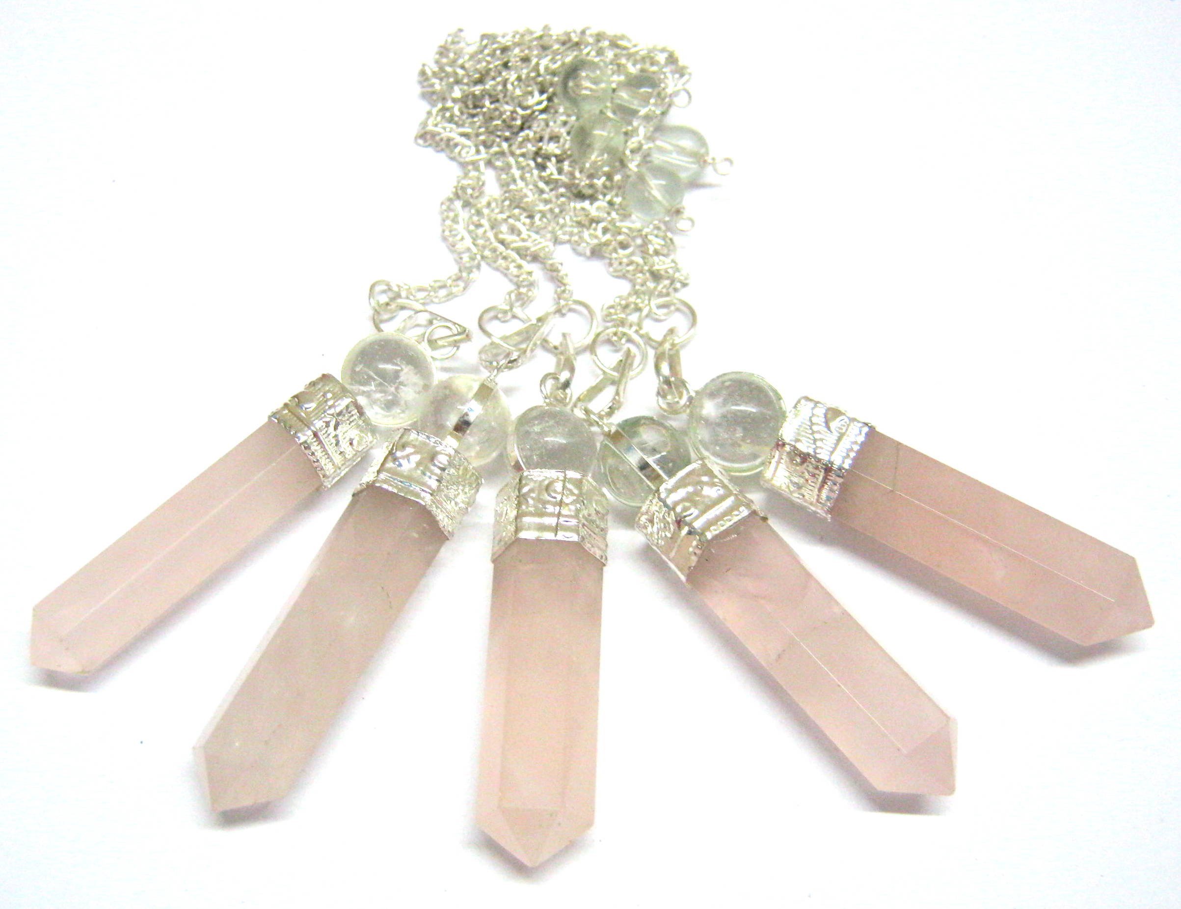 Five Rose Quartz Gemstone Pointer Pendants Gift Crystal Healing Fashion Energy Handcrafted Accessory