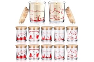 Ziliny 10 Pcs Christmas Glass Candle Jars Empty Containers Bulk 7 oz Glass Jars with Cork Lids Tins for Candle Making Storing Biscuits Tea Party Favors(Christmas)