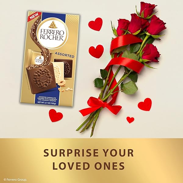 FERRERO ROCHER PREMIUM MILK HAZELNUT CHOCOLATE SQUARES, INDIVIDUALLY WRAPPED CHOCOLATES, GREAT FOR SHARING OR GIFTING, 3.7 OZ