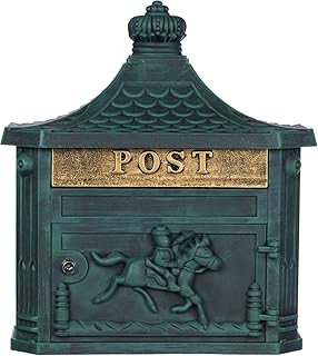 Antiker großer und sehr edler Briefkasten GLY 04 Antik Grün Wandbriefkasten, Briefkasten, Nostalgischer Englischer Briefkasten Alu - Guss 45 cm hoch . Mit Befestigungsmaterial für die Wand. mit 2 Schlüsseln , Rostfrei