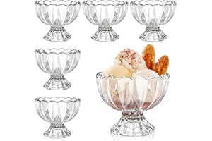 Glass Ice Cream Bowls Set of 6, 5oz Mini Clear Dessert Cups, Footed Dessert Bowls for Ice Cream Trifle, Sundae Cups for Cockt