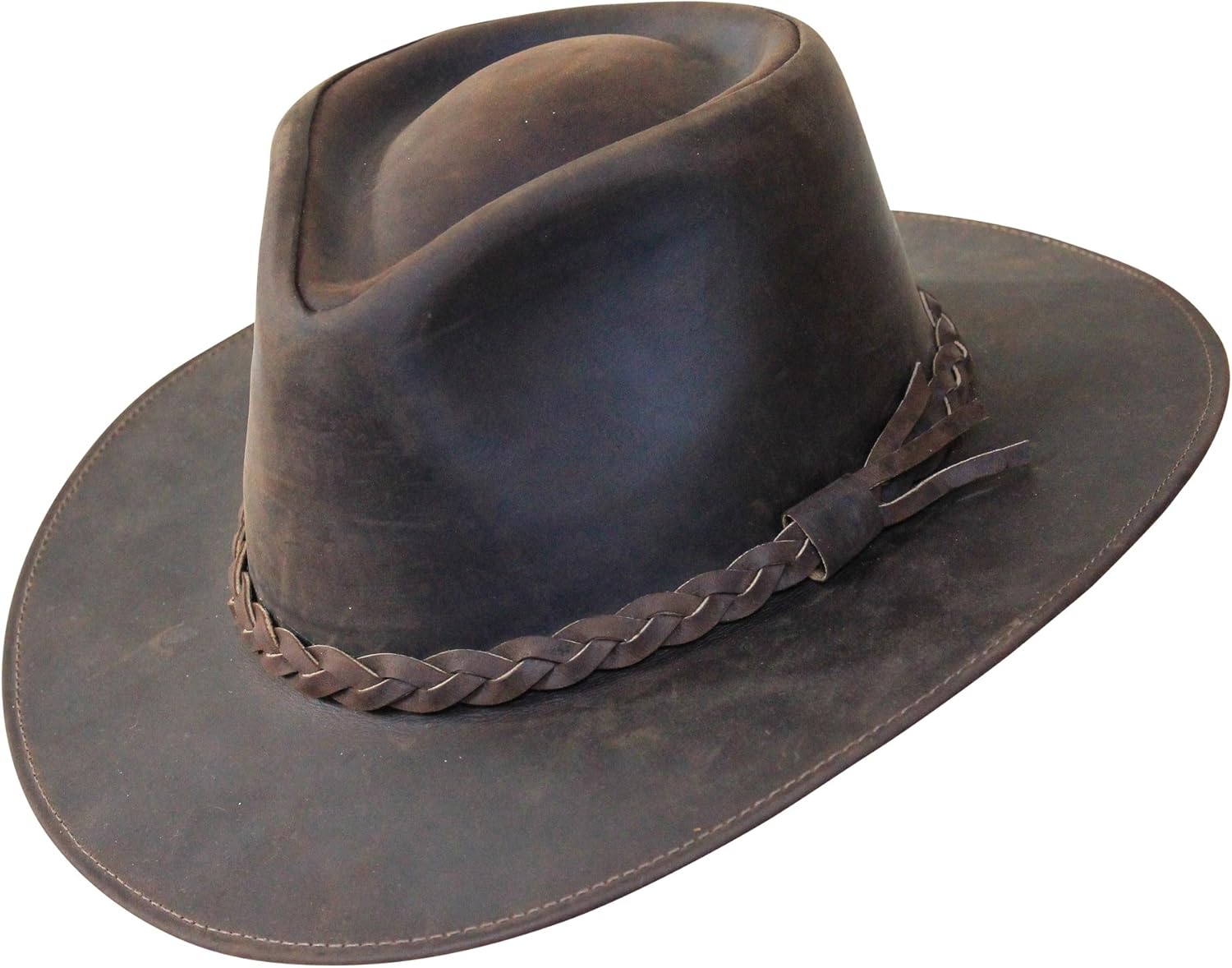 B&S Premium Leather Fedora Wide Brim Hat 100 Leather Water