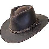 Borges & Scott Premium Leather Fedora - Wide Brim Hat Leather - Water Resistant