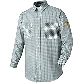 DPSAFETY FR Shirts for Men 7oz Fire Resistant Shirts CAT2 Welding Shirt 100% Cotton Flame Resistant Shirt Greens/Plaid(X-Large)