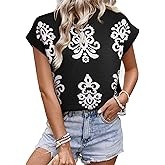 Dokotoo Women’s Sweater Vest Summer Casual Crewneck Knit Pullover Tops Lightweight Boho Printed Cap Sleeve Sweaters