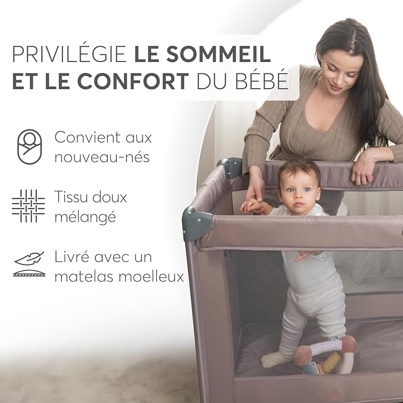 KikkaBoo Lit Parapluie Bébé Pliable Compact So Gifted, Lit de Voyage Léger 120x60 cm, Jusqu’à 15 kg, sans Matelas, Sac de Transport Inclus, Gris Foncé, Cot