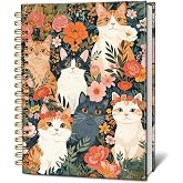 LIANGW Vintage Cat Notebook Cute Journal Gifts for People Who Love | Retro Cat Floral Spiral Notebook, Cat Lover Gifts for Women Men, Cute Notebooks for School Supplies 5.5x8.3 Inch