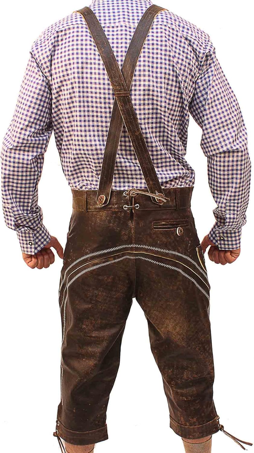 Oktoberfest Bavarian Long Bundhosen Men Authentic German Outfit Brown Wild Brown: Clothing