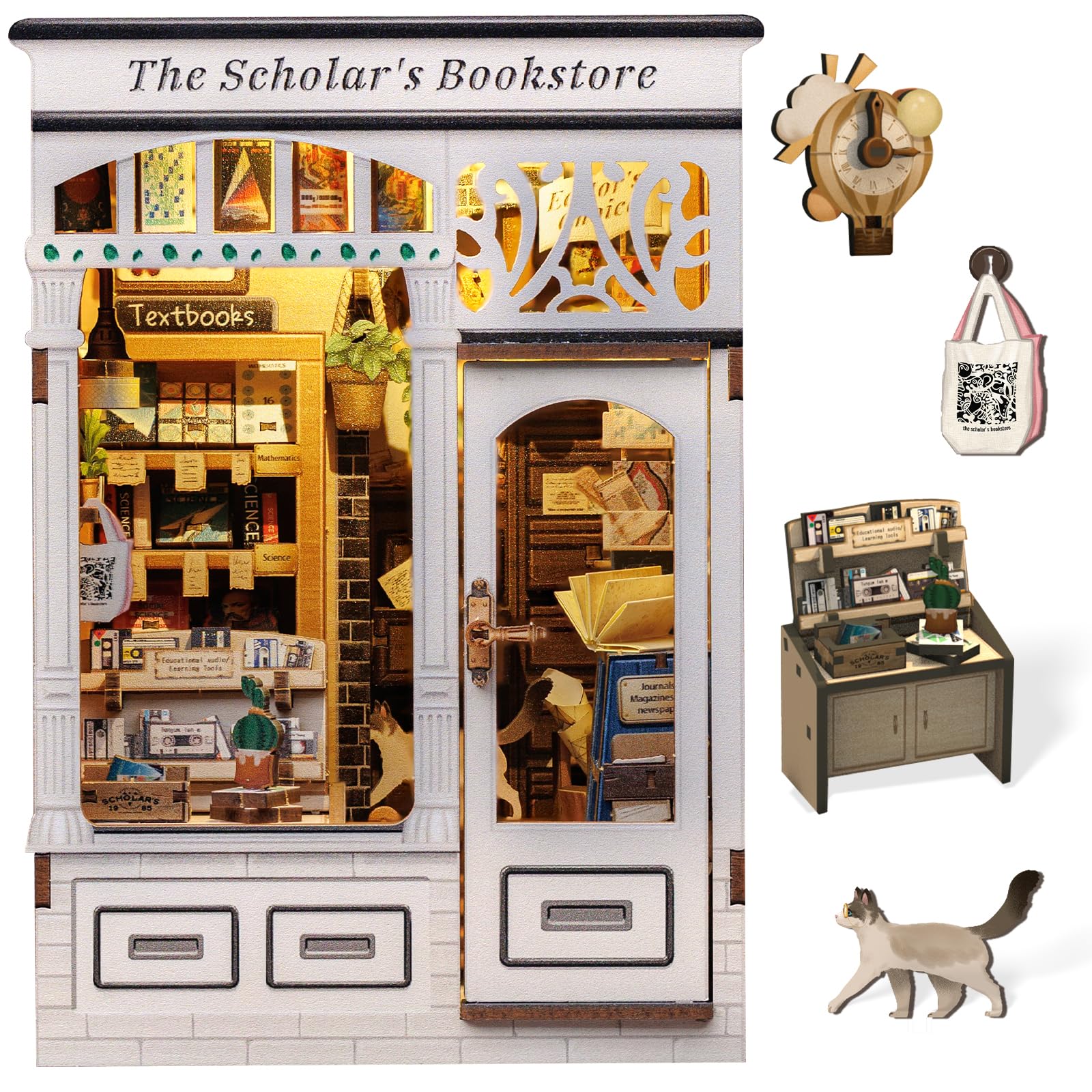 Photo 1 of CUTEBEE Book Nook Kit - DIY Miniature House Dollhouse Kit for Adults and Teens, Booknook Tiny House Bookshelf Decor 3D Wooden Puzzle, Gifts for Family, Friends (The Scholar's Bookstore)