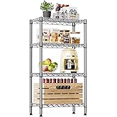 IZEUK 4 Tier Steel Storage Shelves, Heavy Duty Metal Shelf Wire Shelving Rack for Pantry, Kitchen, Living Room, or Office Org
