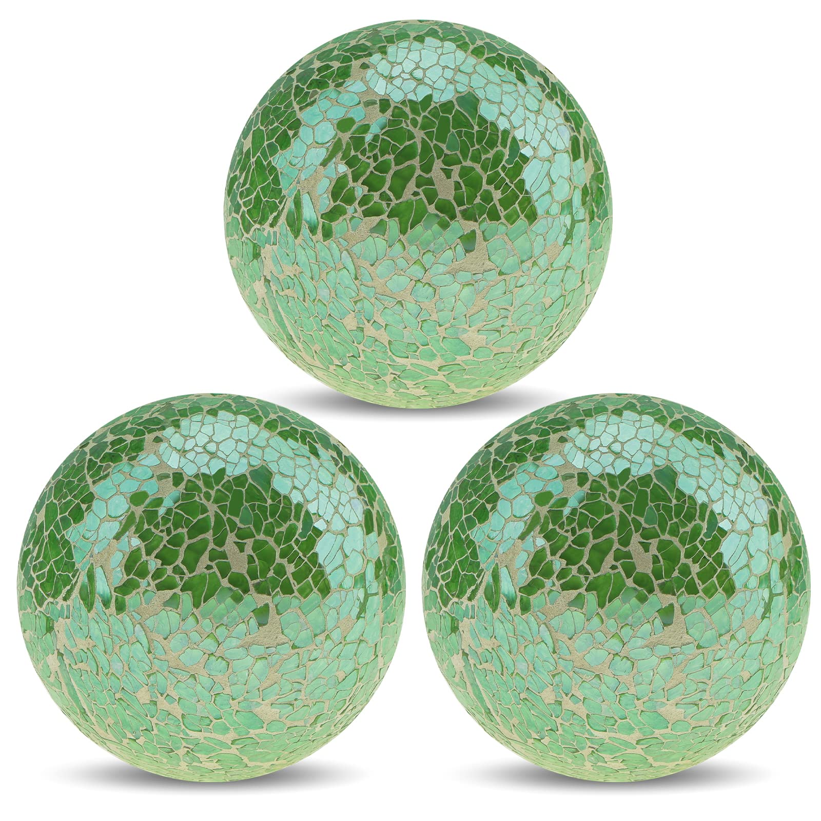 Yatinkim Mosaic Glass Ball 3pcs Decorative Balls for Bowls 3.35inch Green Glass Orbs Bowl Fillers Coffee Table Centerpiece Sphere for Holiday Party Living Room Wedding