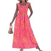 popvil Women Maxi Dress 2026 Spring Spaghetti Strap Summer Long Boho A-Line Flowy Dress Casual Sleeveless Sun Beach Dress