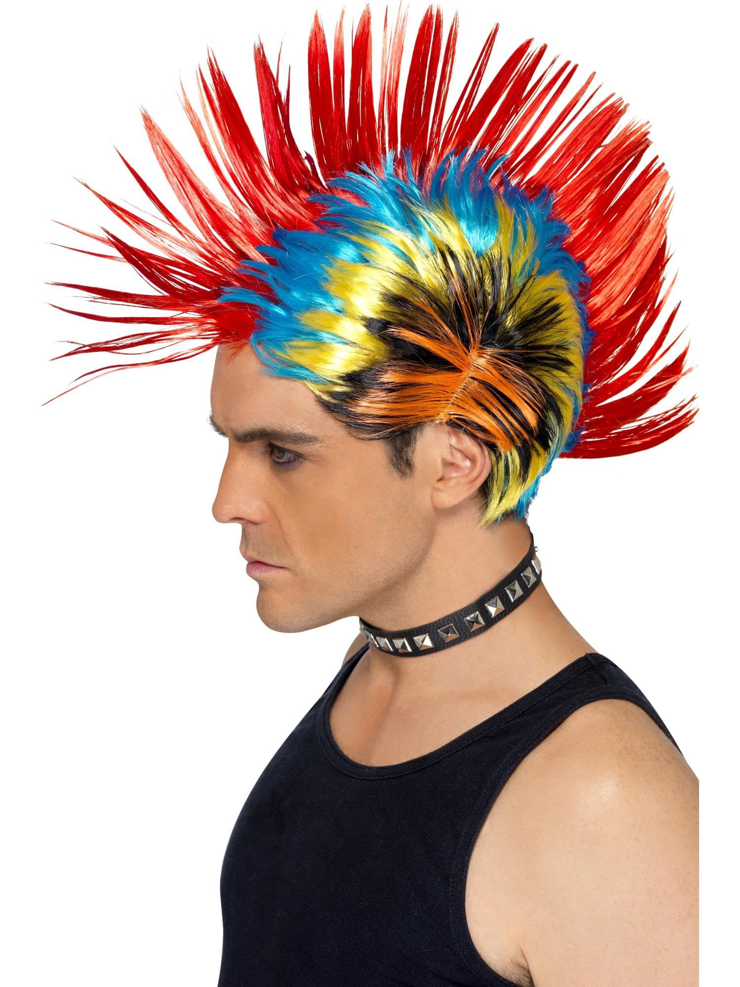 Smiffys 80s Street Punk Wig, Mohawk, Multi-Coloured, 1980's Fancy Dress, 1980s Dress Up Wigs Halloween