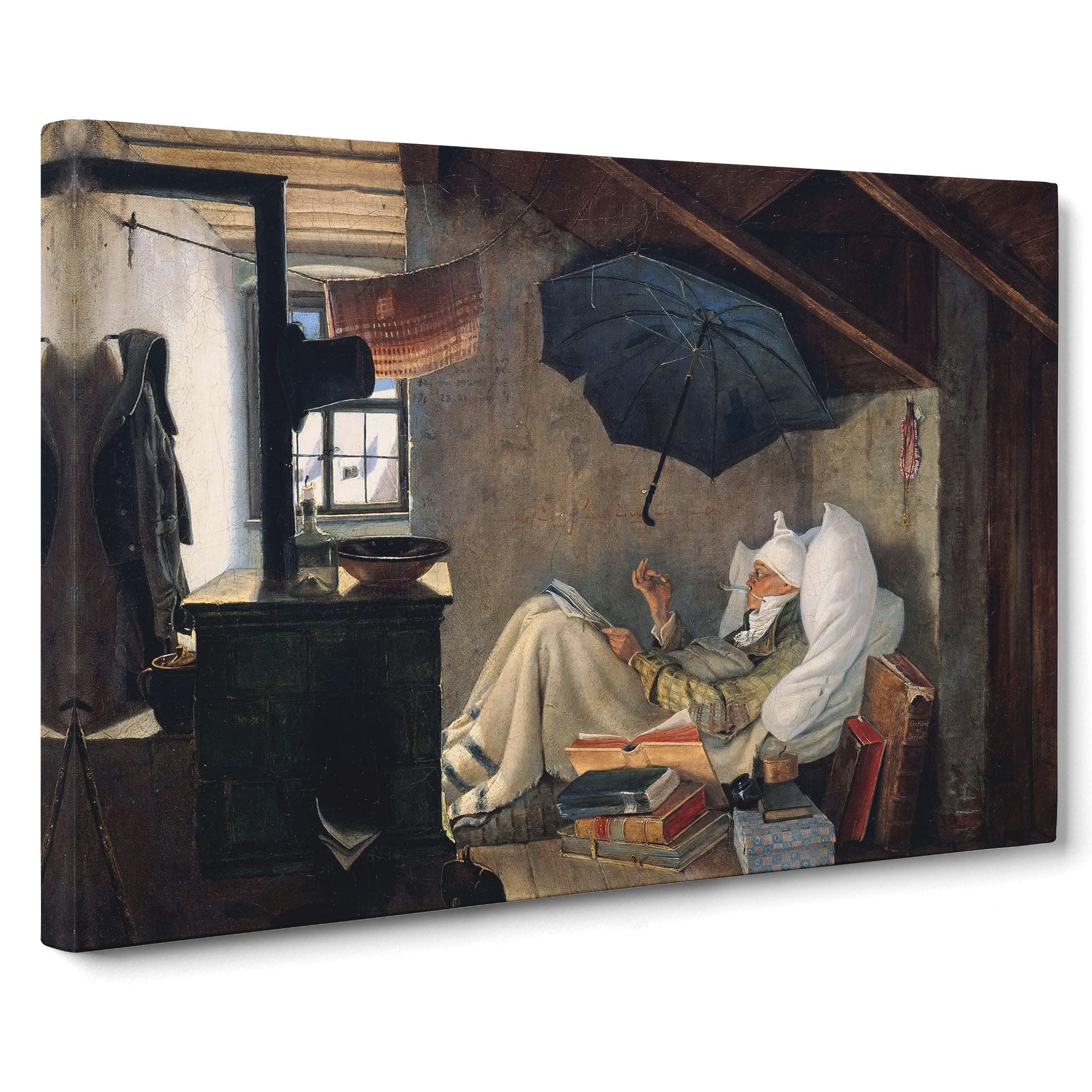 The Poor Poet By Carl Spitzweg Canvas Print | Gallery Wrapped 30mm Frame Wall Art | 20x14 inches | Ready to Hang | Classic Picture | Living Room Bedroom Lounge Office