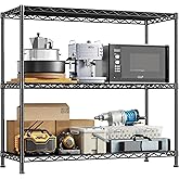 3- Shelf Metal Shelving Unit 35.6Wx14Dx36H,Adjustable Storage Shelves Heavy Duty Garage Steel Shelving for Office,Wire Rack Small Shelf for Kitchen Shelves Laundry Bathroom Pantry Closet Black