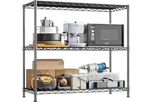 DurayLoly 3- Shelf Metal Shelving Unit 35.6Wx14Dx36H Adjustable Storage Shelves Heavy Duty Garage Shelving Steel Wire Shelving for Laundry Bathroom Kitchen Pantry Closet Garage Black