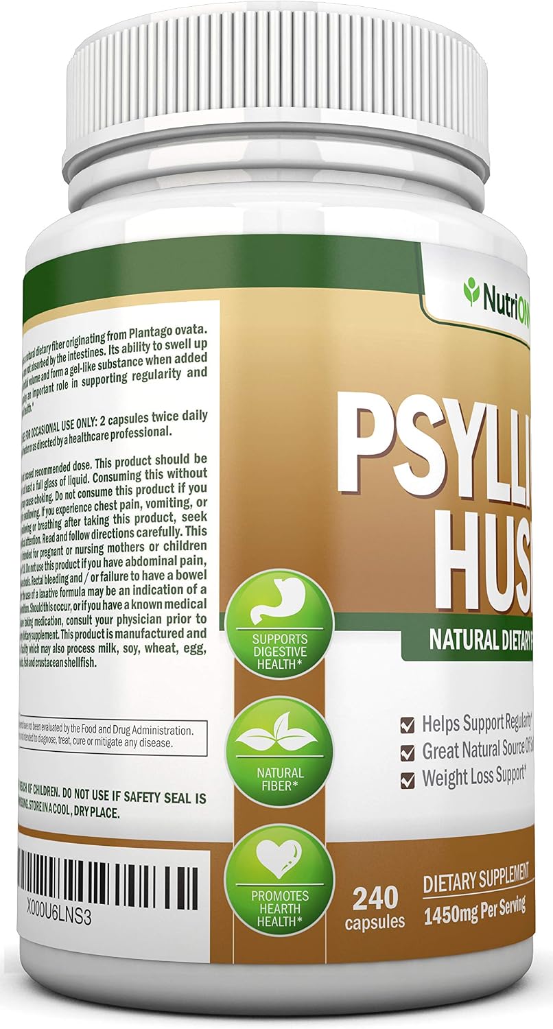 PSYLLIUM Husk Capsules - 1450mg Per Serving - 240 Capsules - Premium Psyllium Fiber Supplement - Great for Constipation, Digestion and Weight Loss - 100% Natural Soluble Fiber - Image 5