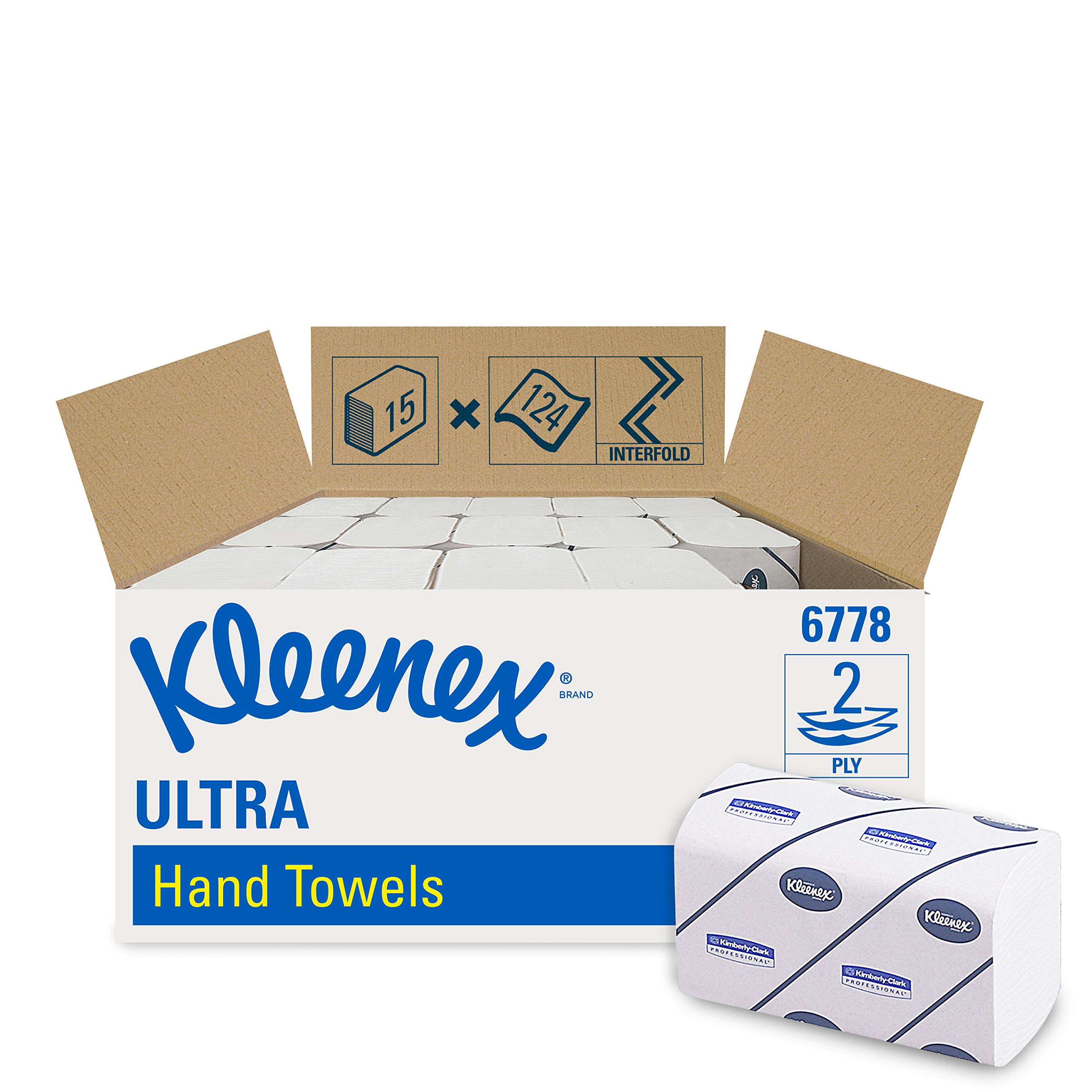 Kleenex 6778 Large Folded Hand Towels, 2 Ply, White, 15 Packs x 124