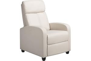 Yaheetech Recliner Chair PU Leather Recliner Sofa Home Theater Seating Adjustable Modern Single Reclining Chair Sofa with Pocket Spring Living Room Bedroom Beige