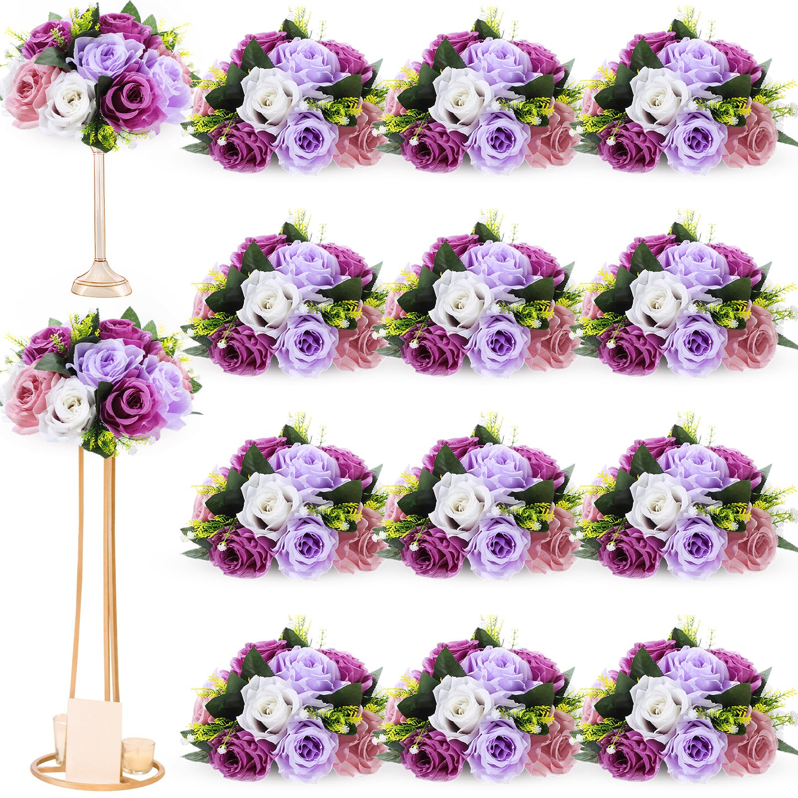 Photo 1 of ***(NOT A COMPLETE SET/ MISSING PARTS)***Hotop 12 Pcs Flower Balls Wedding Rose Centerpieces Silk Flower Kissing Balls Arrangement Artificial Hydrangea Flower Bouquet Faux Rose Floral Decoration (Fantasy Violet)